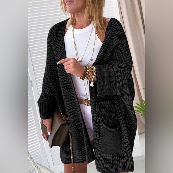 Blu Trends Sweaters - Black Oversized Open Cardi